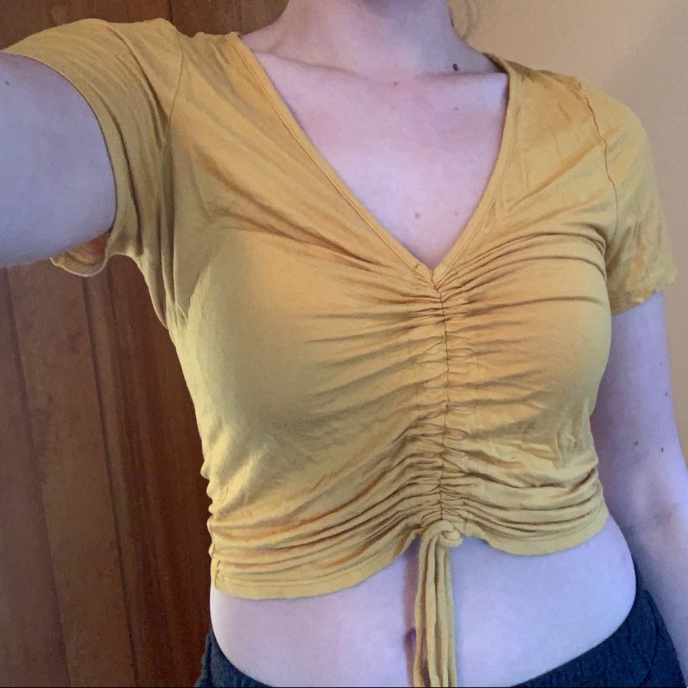 Yellow ruched crop top